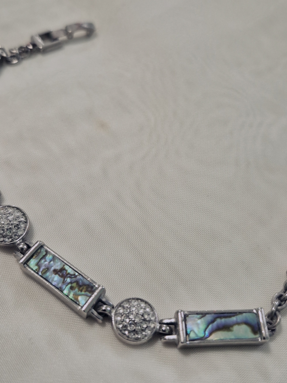 Silver Tone Abalone Inlay Bracelet with Crystal Accents - Women's Jewelry
